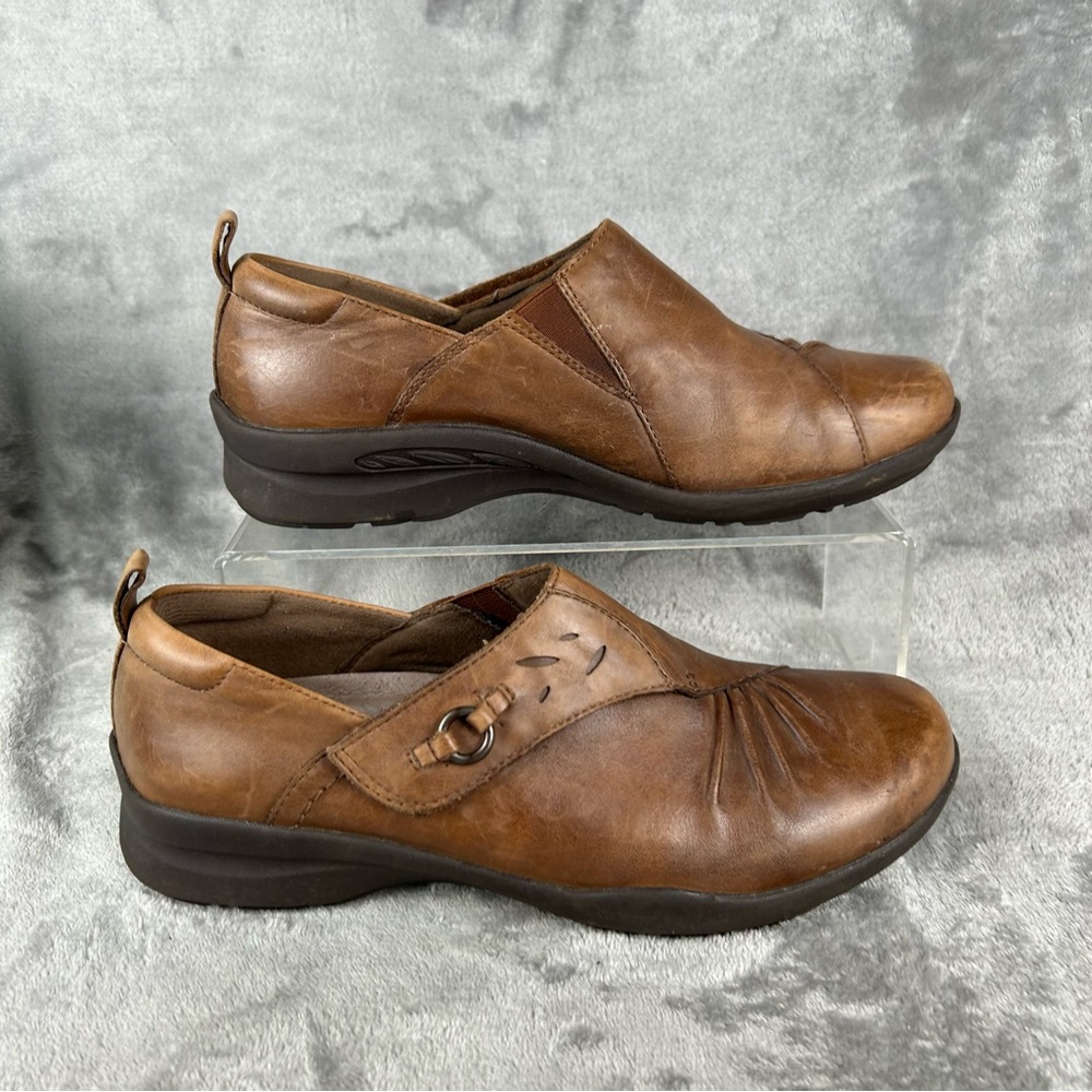 Earth Amity Loafers‎ Womens 7.5 Brown Leather Comfort Flats Shoes Adjust Strap